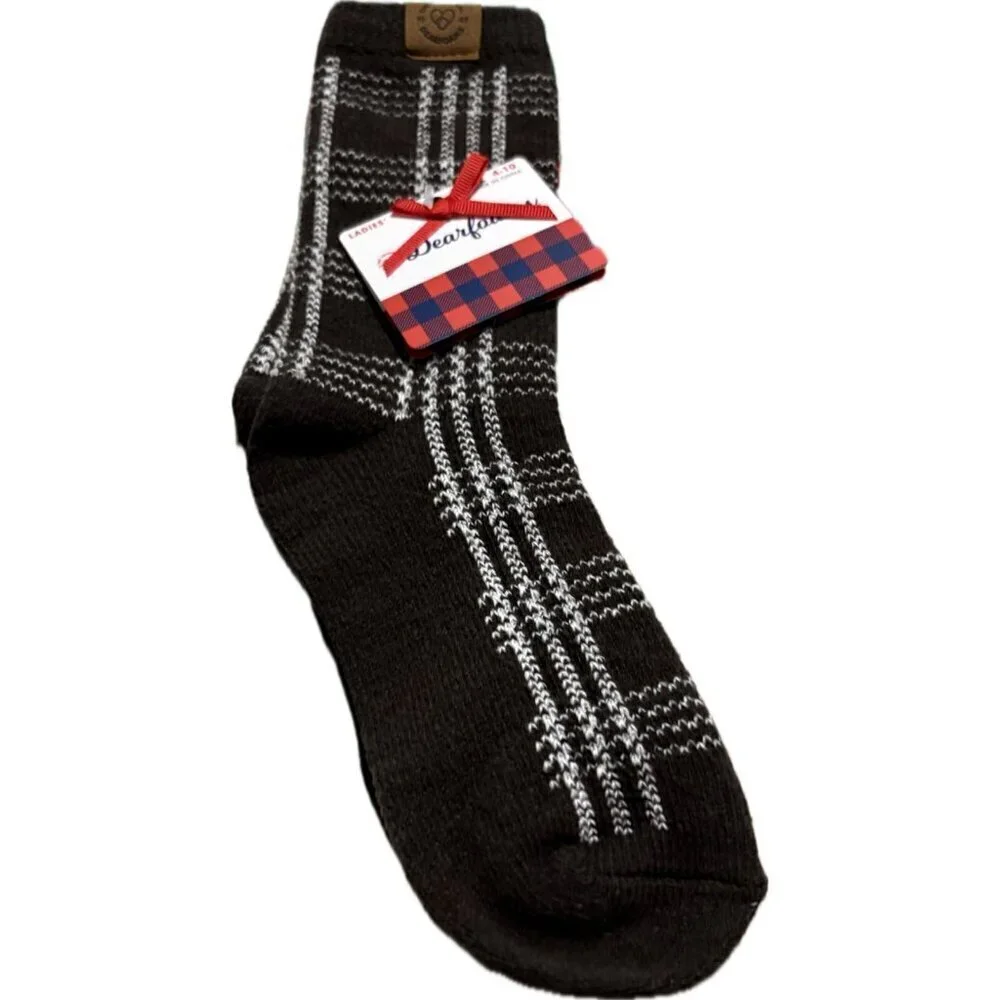 Dearfoams Brown Print & Fair Isle Logo Ribbed Trim Stretch Boot Socks-2 Pairs